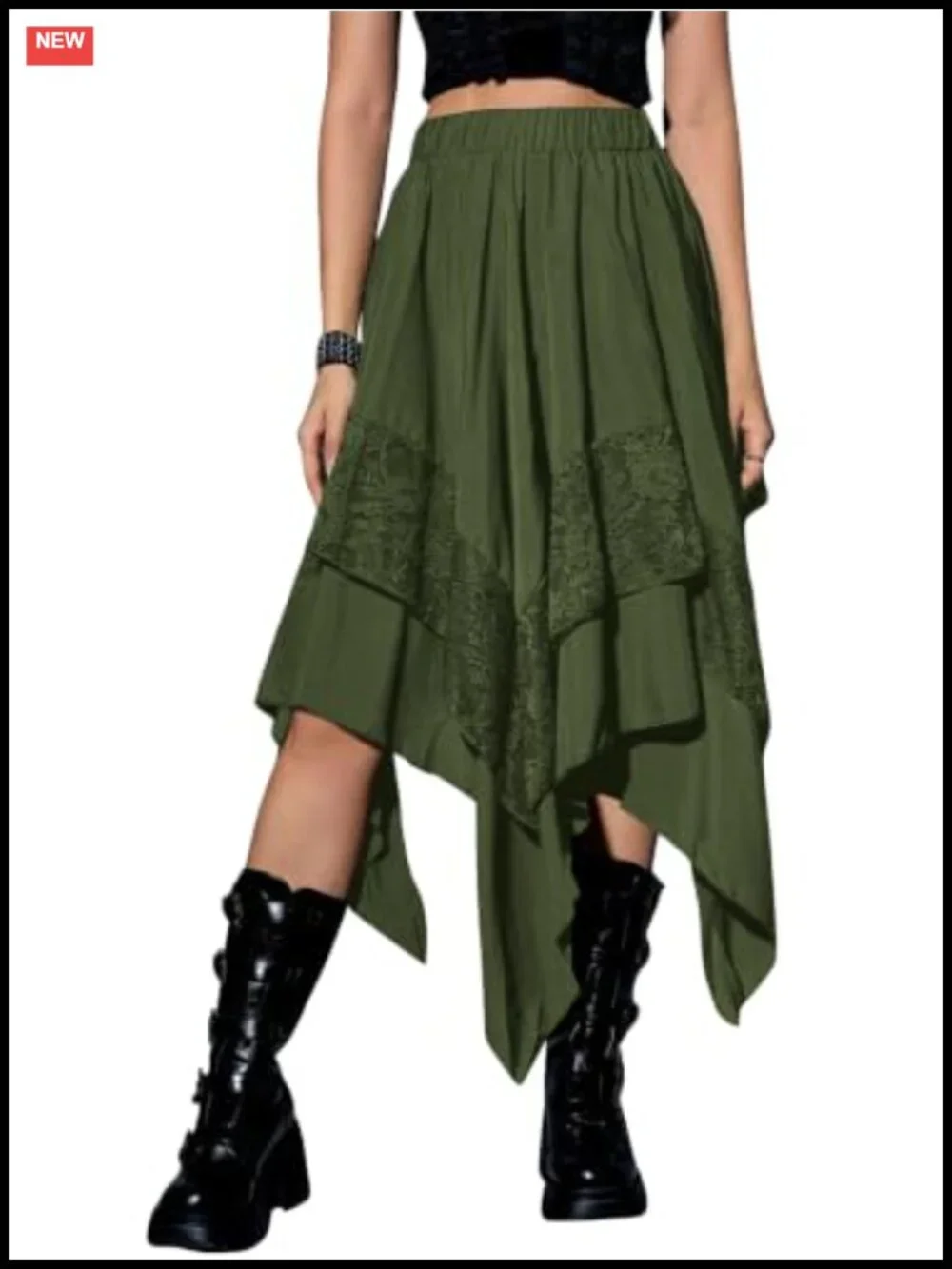 Asymmetrical High Low Rayon Midi Skirt Gothic Steampunk